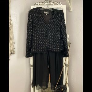 Women’s Evening Wear 2pc Beaded Zip Jacket Top & Black Sheer Palazzo Pants